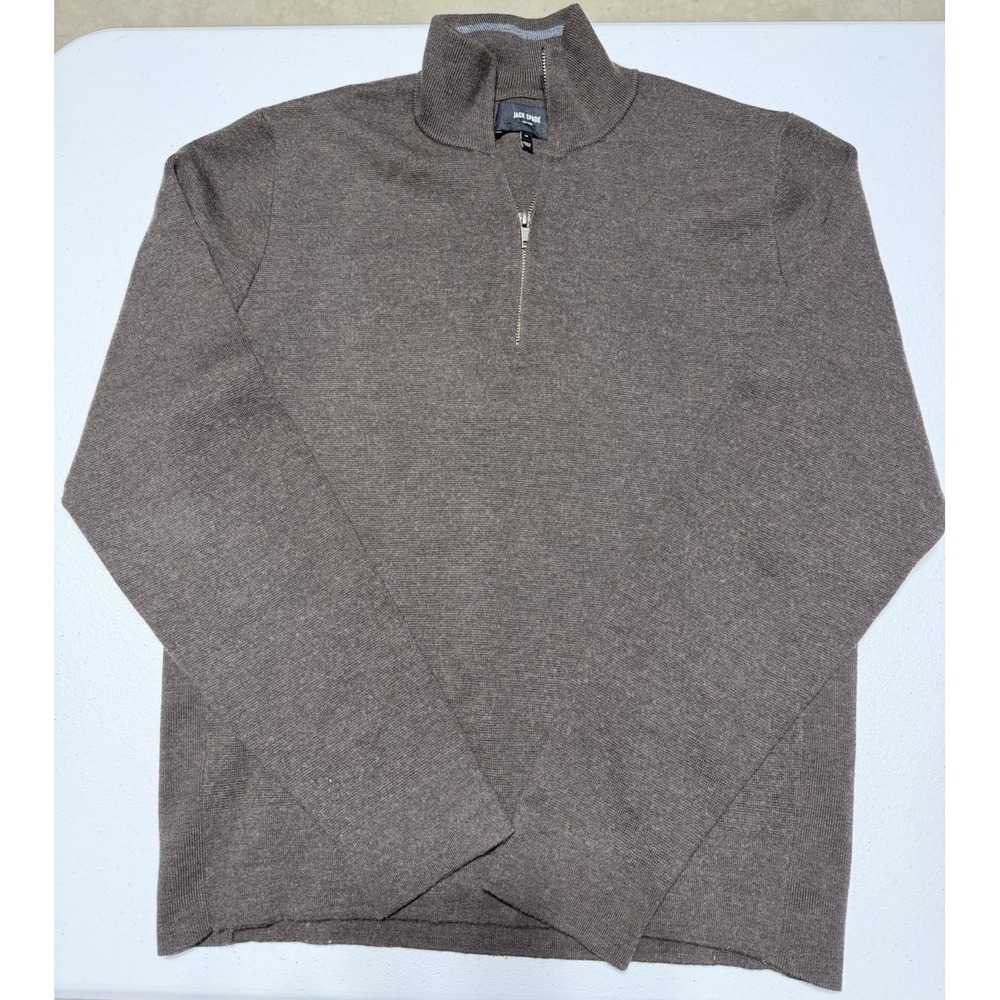 JACK SPADE NY Men's Wool Blend 1/4 Zip Pullover Thick Sweater Brown Size Large